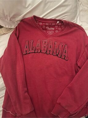 Pressbox Red Alabama Appliqué V-Neck Sweatshirt
